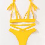 Tie Shoulder Crisscross Bikini Swimsuit2
