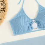 3pack Plain Ring Linked Halter Bikini Swimsuit & Beach Skirt3
