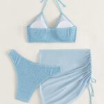 3pack Plain Ring Linked Halter Bikini Swimsuit & Beach Skirt3