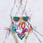 Allover Print Cross Back One Piece Swimsuit