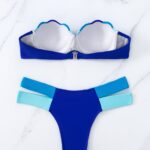 Color Block Scallop Trim Push Up Bikini Swimsuit1