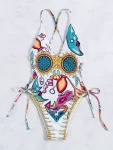Allover Print Cross Back One Piece Swimsuit