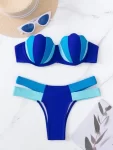 Color Block Scallop Trim Push Up Bikini Swimsuit1