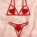 Heart Patched Mesh Lingerie Set