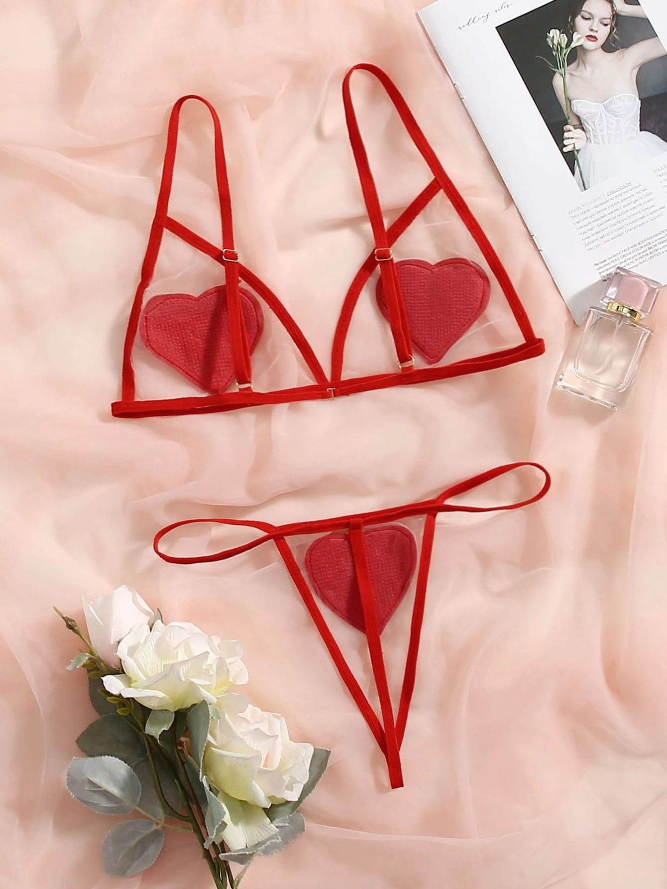 Heart Patched Mesh Lingerie Set2