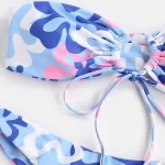 Floral Print Tie Front Bandeau Bikini Swimsuit