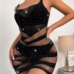 Rhinestone Studded Mesh Dress Without Lingerie