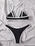 Contrast Binding High Cut Bikini Swimsuit