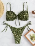 Leopard Frill Trim Tie Side Bikini Swimsuit