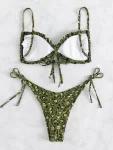 Leopard Frill Trim Tie Side Bikini Swimsuit