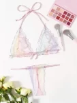 Ombre Sheer Mesh Lettuce Trim Lingerie Set