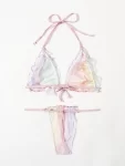 Ombre Sheer Mesh Lettuce Trim Lingerie Set