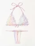 Ombre Sheer Mesh Lettuce Trim Lingerie Set