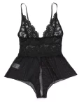 Contrast Floral Lace Crotchless Romper Bodysuit