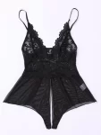 Contrast Floral Lace Crotchless Romper Bodysuit