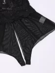 Contrast Floral Lace Crotchless Romper Bodysuit
