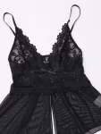 Contrast Floral Lace Crotchless Romper Bodysuit