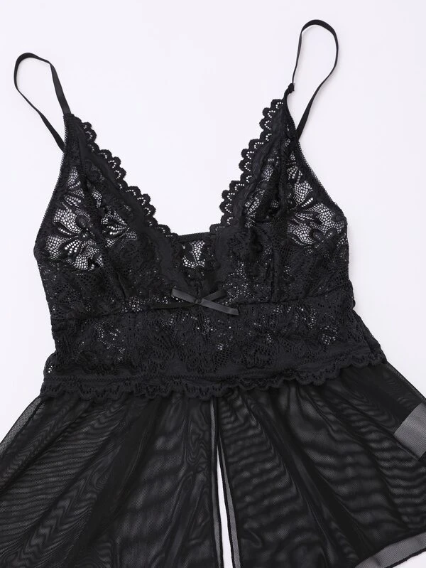 Contrast Floral Lace Crotchless Romper Bodysuit4